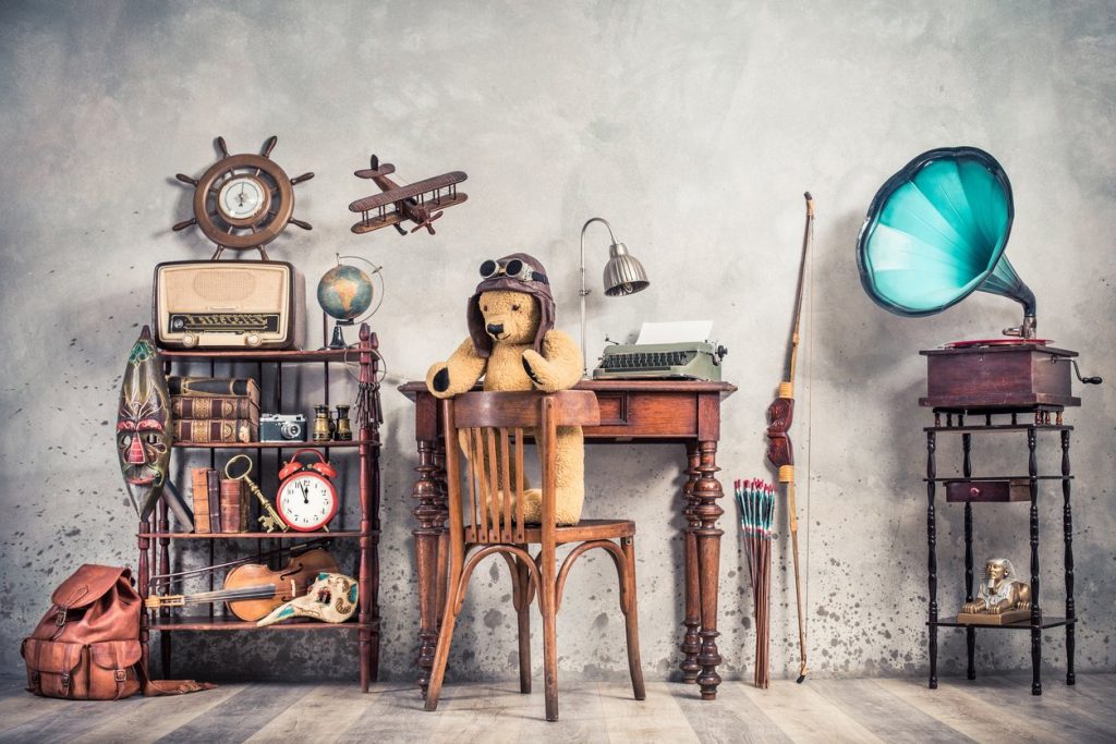 vintage toys and other things on display