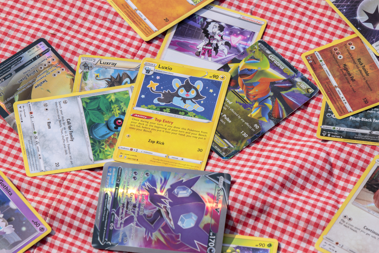 Pokemon cards on a table